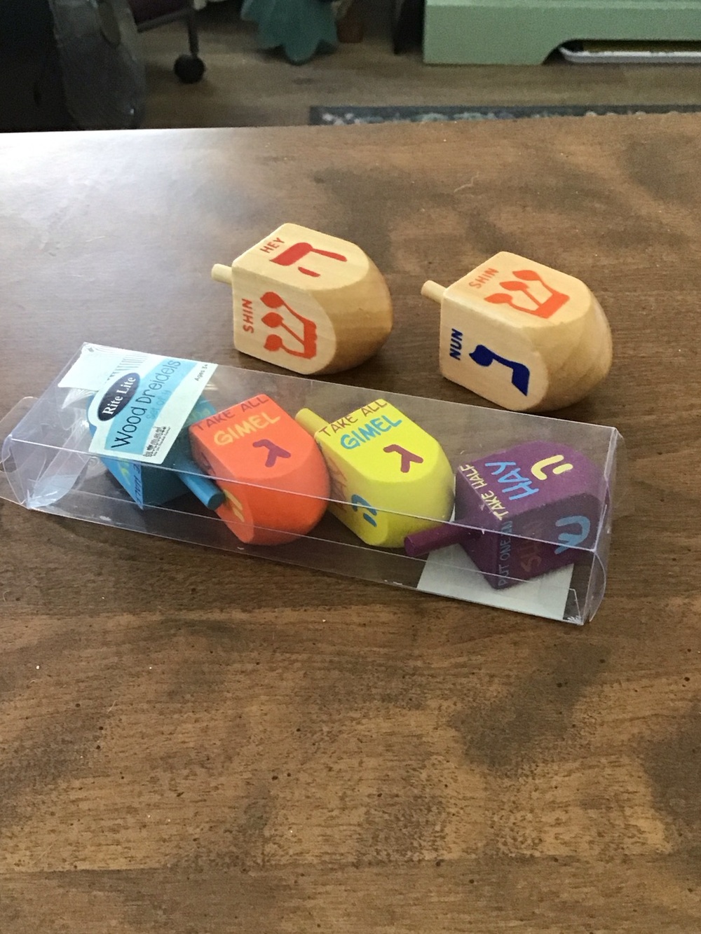 Wooden Hanukkah Dreidels - Colorful Set